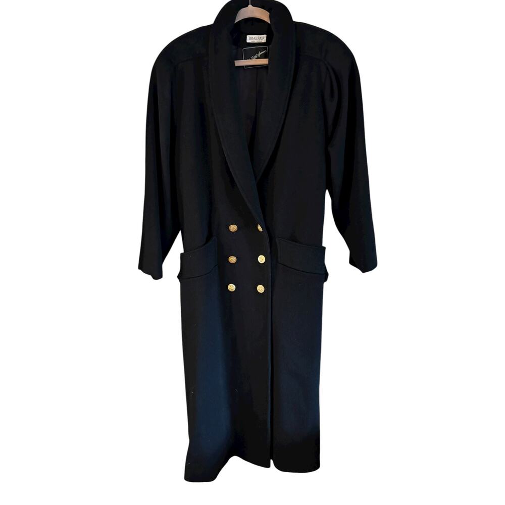Vintage Braefair Coat Women’s 7/8 Black Pure Wool Union USA Double Breasted 12